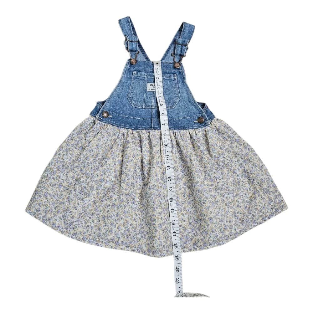 OshKosh B'gosh Girls Denim Floral Overall Dress Jumper Size 4T Vestbak
